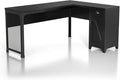 24/7 Shop at Home Holbrook Traditional 1 Drawer Wood L-Shaped Computer Desk with 2 Adjustable Shelves 1 Cabinet Door for Workstation Home Office Study Room Black