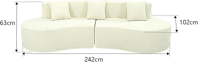 Curved Sofa Half Moon Sofa Modular Cloud Boneless Couch with Deep Seat Modern 4 Seat Compressed Sectional Sofa for Living Room Office &amp Apartment No Assembly Required Cream White