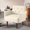 Faux Leather Accent Chair Modern Retro Arm Chair for Living Room and Bedroom Tufted Upholstered Sofa Club Chair Comfy Armchair for Small Spaces Bedroom Office (Beige)