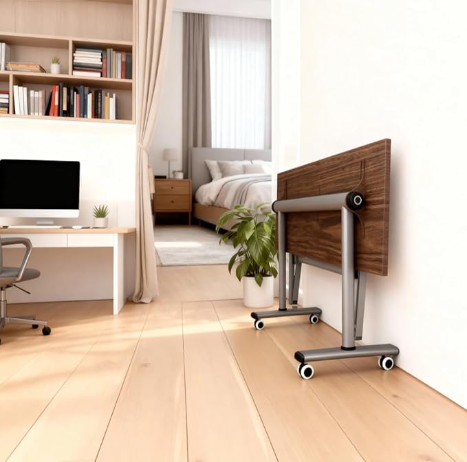 Space-Saving Folding Desk with Wheels 55 Mobile Office Table | Heavy-Duty Flip-Top Design for Home Office Gaming &amp Study | Perfect for Small Apartments Studios &amp Dorm Rooms