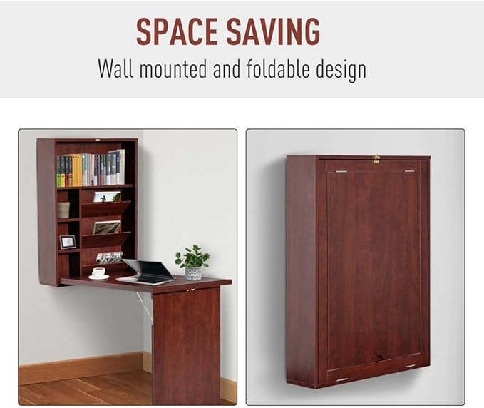 Hassyee Modern Design Wall Mounted Home Office Desks Fold Out Convertible Study Writing Desk with Multiple Storage Compartments and 2 Adjustable Shelves