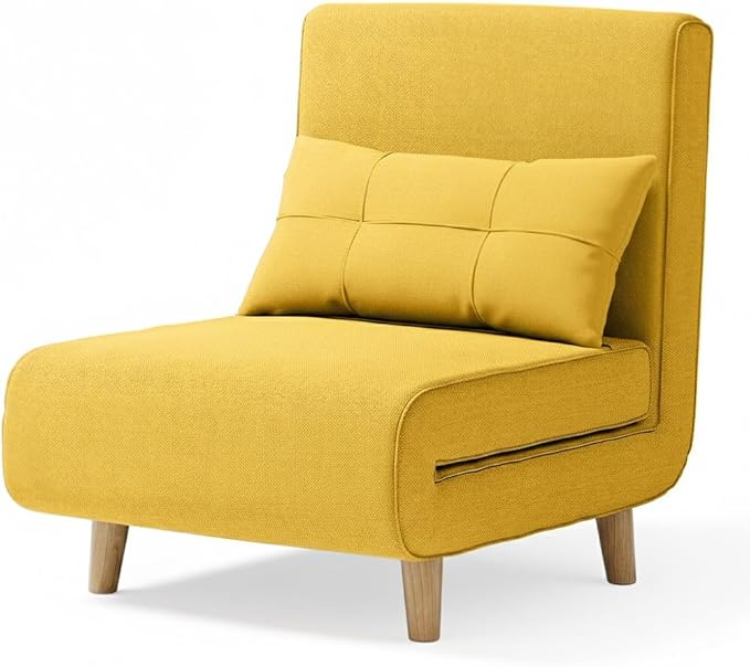Ahomly 3 in 1 Sleeper Chair Bed Chair Bed Sleeper for Adults with 6 Angle Adjustable Backrest Convertible Single Futon for Living Room/Apartment/Office Yellow