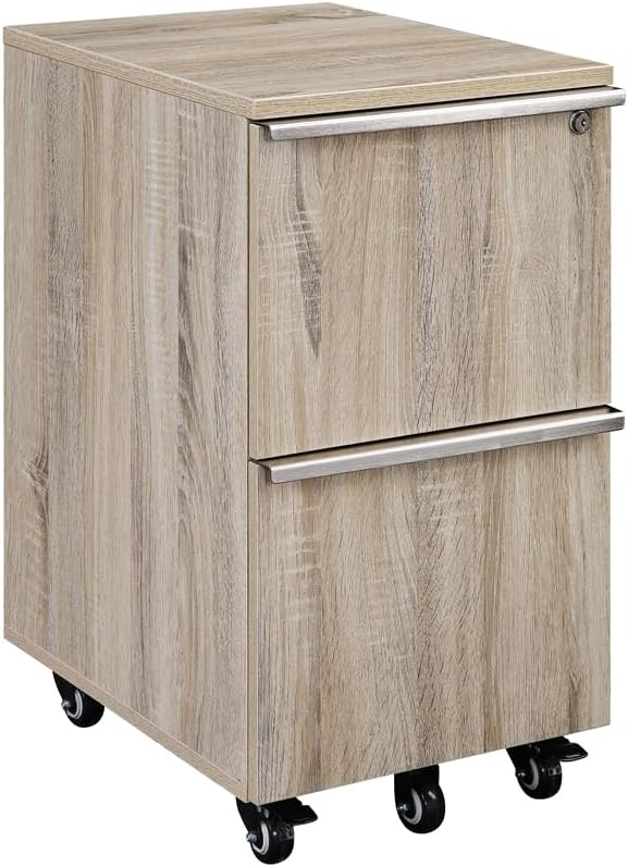 NBF District Two Drawer Mobile Storage Pedestal with Locking File Drawers - Small Rolling Filing Cabinet for Home Office - Printer Stand with Storage 20 W Walnut