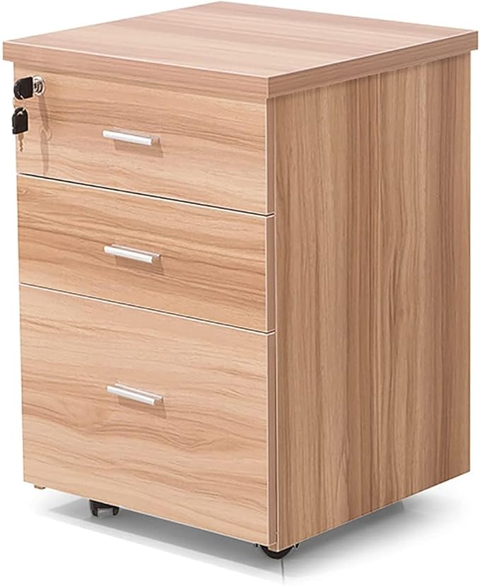 Office Desk Organizer Wooden Mobile File Cabinet with Lock and Drawers Lockable Pedestal with Adjustable Hanging Rails Black+White(Wood Color)