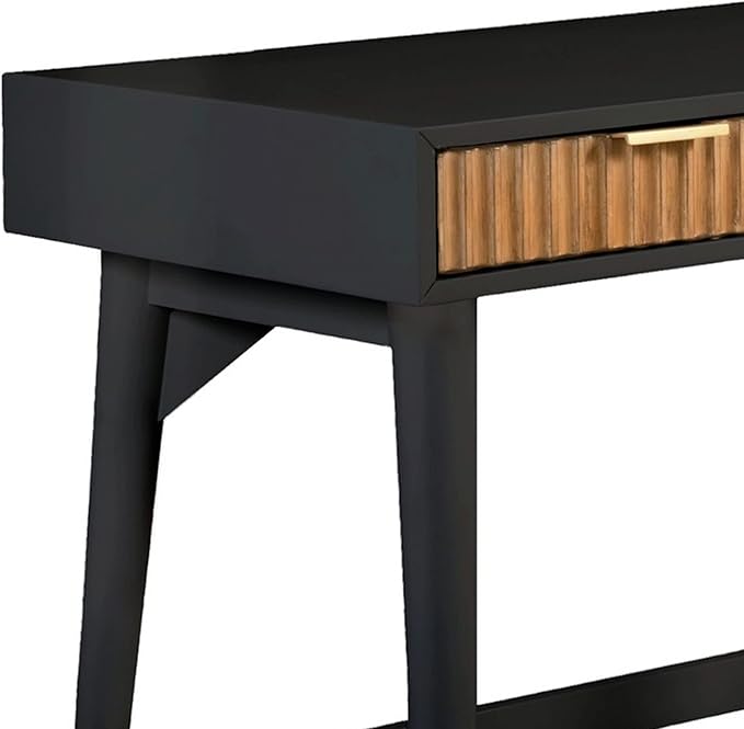 Benjara Eli 36 Inch 2 Drawer Home Office Desk Mahogany Wood Black and Brown