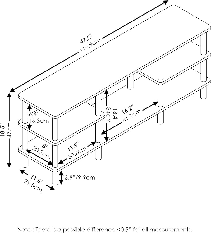Furinno Turn-N-Tube 3-Tier Multipurpose Wide Shelf TV Stand Espresso/Black