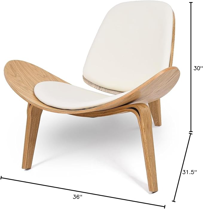 Hans Wegner Style Chair Simple and Modern Leather Shell Chairs with Padded Seat Ergonomic Three-Legged Shell Lounge Chair for Living Room Bedroom Office Space