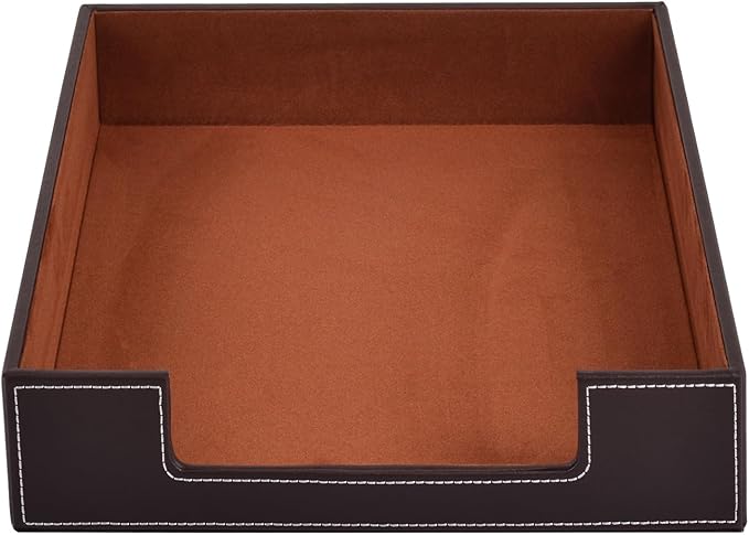 Leather Letter Tray Office Supplies Desk Organizer for Mail Paper Files Magazines Jewelry CosmeticsLuxury Letter Holder&ampMultipurpos Stackable Office Desktop Storage BoxCoffee
