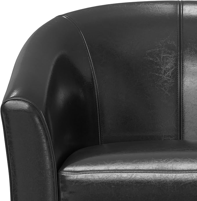 SIMPLIHOME Austin Tub Chair - 30 inch Wide Upholstered Faux Leather Contemporary Accent Chair in Black for Living Room or Office with High Arms Removable Cushion and Wraparound Back Design