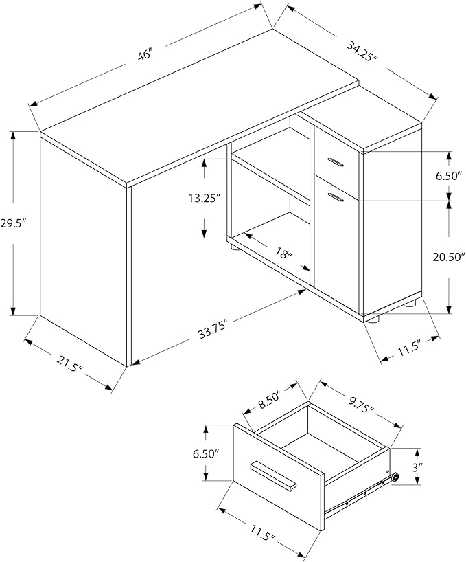 Computer Desk Home Office Corner Storage Drawers 46 l L Shape Work Laptop Grey Laminate Contemporary Modern