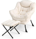 RELAX4LIFE Lazy Chair with Foldable Ottoman - Modern Lounge Accent Chair w/Armrests &amp Side Pocket Upholstered Leisure Sofa Armchair with Footrest for Reading Living Room Bedroom Dorm (Beige)