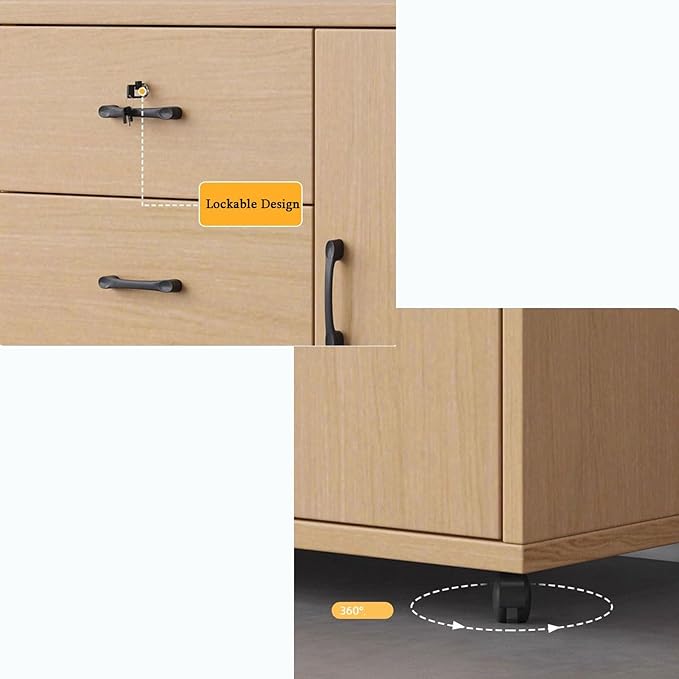 File Cabinet Under Desk with Lock Data with Wheels Storage Cabinets(A)