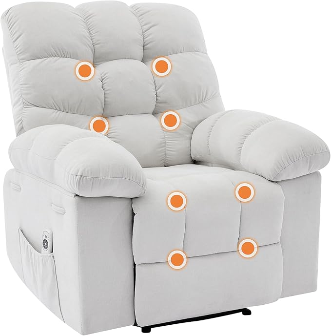 Manual Recliner Chair with Massage &amp Heating for Adults 150° Oversized Recliner Featuring Extra Wide Plush Seat Soft Overstuffed Design for Living Room and Bedroom