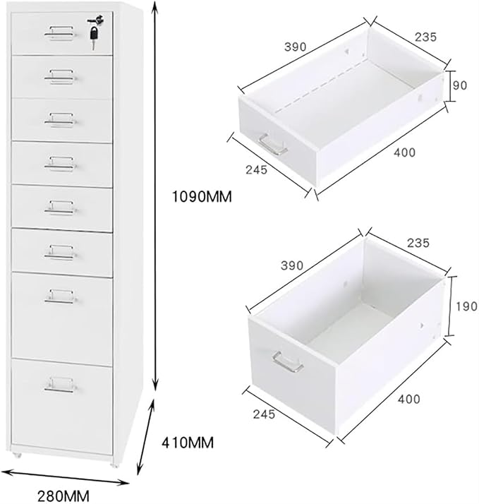 Vertical Filing Cabinet Metal Mobile File Cabinet with Lock and Casters 3/5 /6/8 Drawer Home Office Cabinet for /A4 File (Color : Lake Blue Size : 8 Drawer)