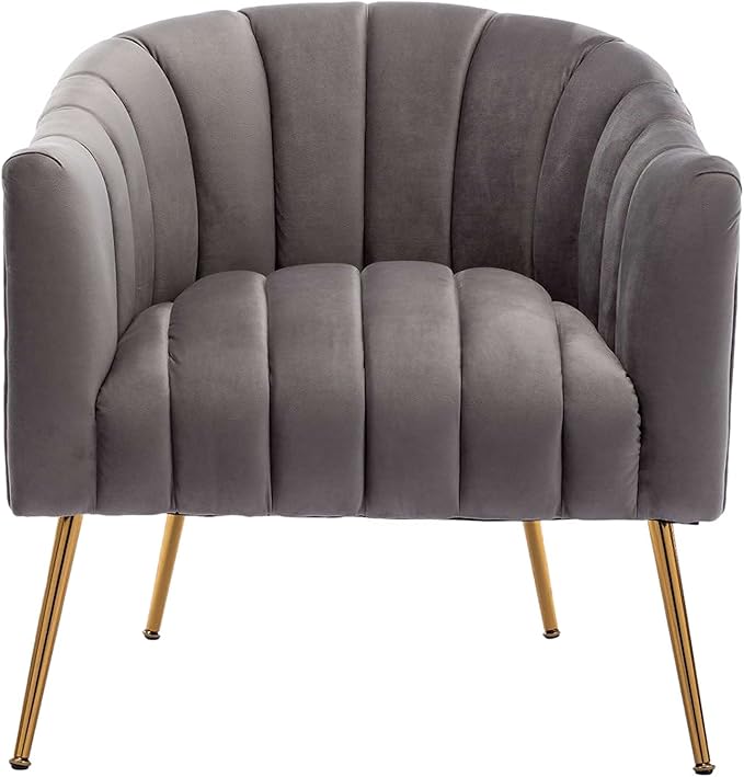 Modern Velvet Tub Chair Armchairs Barrel Accent Dinning Chair with Gold Plated Metal LegsThick Soft Padded Seat for Living Room