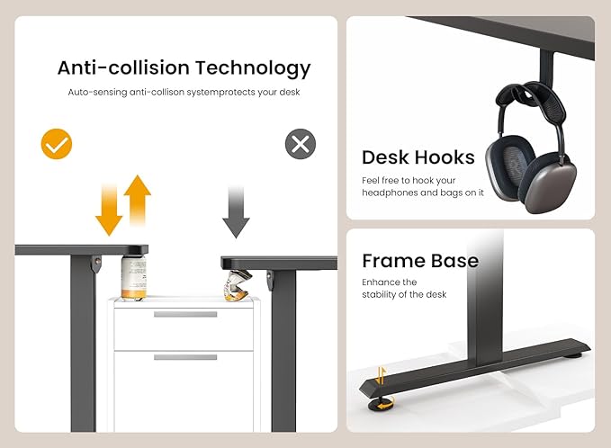 BANTI 55 × 24 Inches Standing Desk Ergonomic Electric Height Adjustable Sit and Stand Up Computer Office Desk with Splice Board Black Frame/Black Top