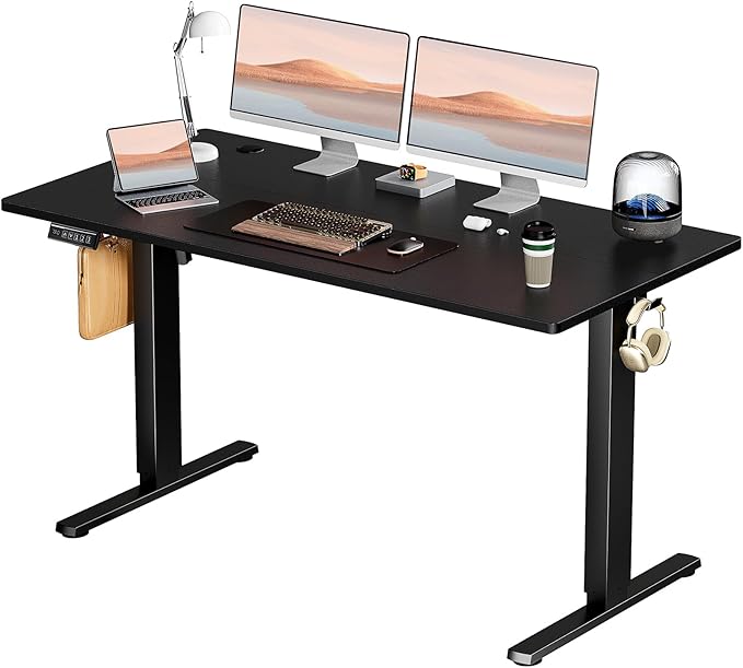 Sweetcrispy Electric Standing Desk Adjustable Height 55x24 Inch Sit Stand Up Home Office Desks Memory Computer Workstation PC Work Table with Preset Splice Wood Board Metal Frame Black