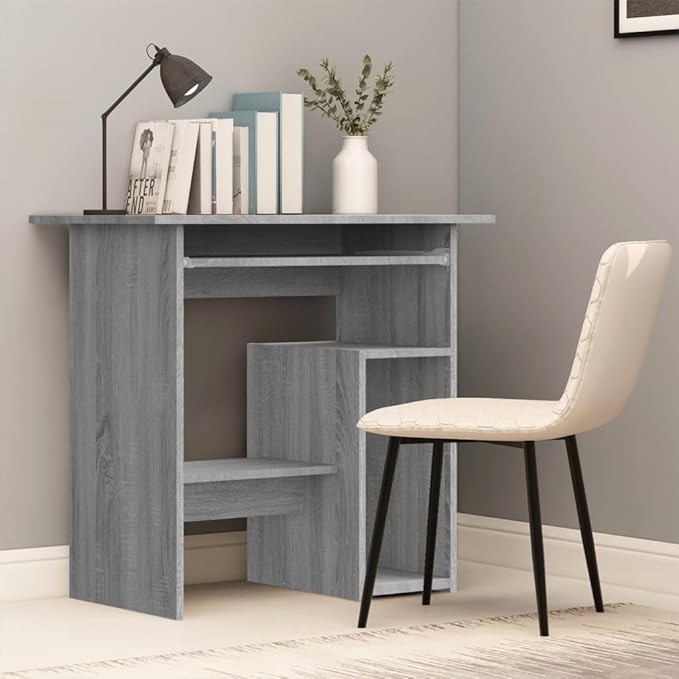 vidaXL Desk Writing Desk with Storage Home Office Desk Furniture Standing Computer Desk Modern Style Gray Sonoma Engineered Wood