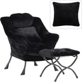 Lazy Chair with Ottoman Large Black Accent Chair with Ottoman and FA Throw Pillow Comfy Plush Reading Chair for Living Room Bedroom Dorm Room Office Apartment Relaxing Use