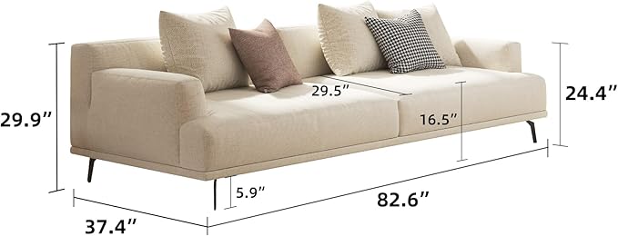 3-Seater Living Room Sofa - Modern Leisure Modular Sofa with Wooden Frame and Metal Legs Soft Cotton-Linen Fabric Easy to Install Suitable for Office Apartment and Living Room Grey 82.6