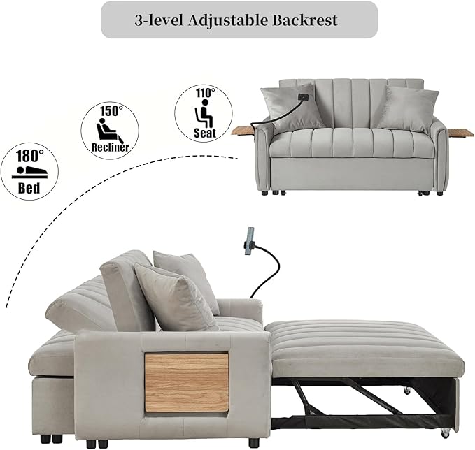 Loveseat Sleeper Sofa 3 in 1 Convertible Sofa Bed Adjustable Backrest Comfy Pull Out Couch Modern Upholstered Sofa for Living Room Bedroom Apartment Small Space (d-Grey)