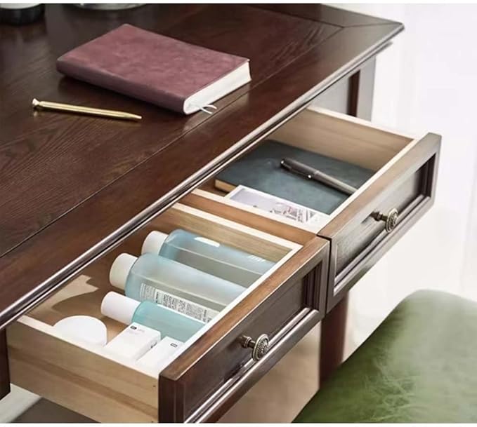 47” Walnut Solid Wood Writing Desk with Drawers Farmhouse Computer Desk with File Storage Ideal for Home Office Bedroom or Study Room