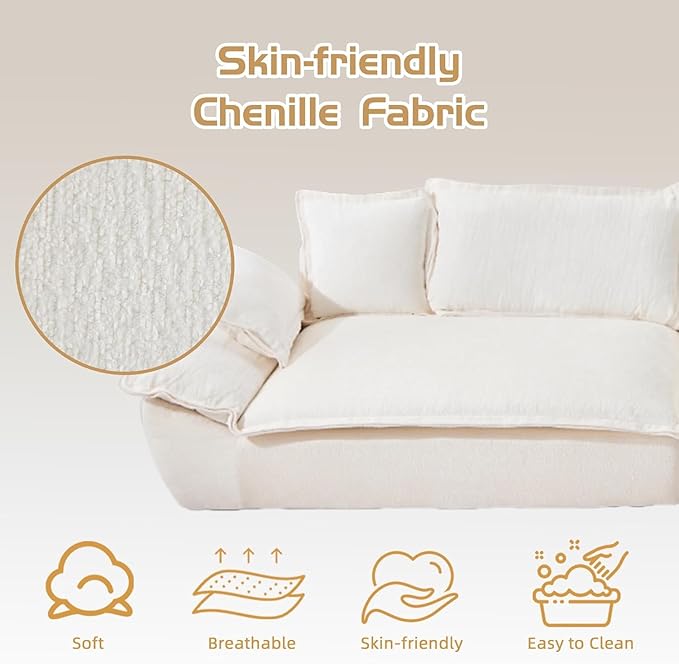 138 Modular Cloud Couch Sectional Couch with Deep Seats Wide Armrests and Multiple Pillows Boneless Couches Sofas Loveseat for Bedroom/Living Room/Apartment/Office (White Right)