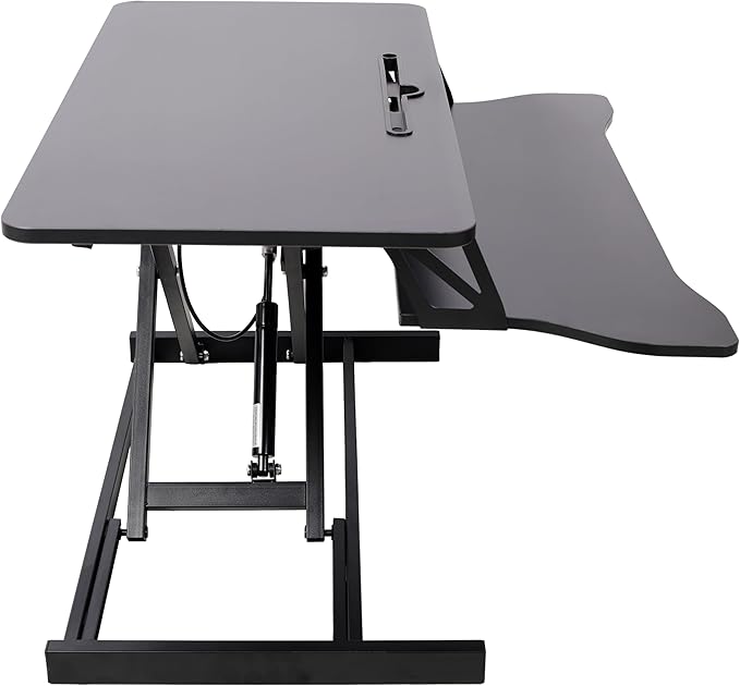 32 Inch Height Adjustable Stand Up Laptop Desk Converter Heavy Duty Standing Computer Workstation Riser with Removable Keyboard Tray for Home Office Workshop Spacious Platform for Monitor Black