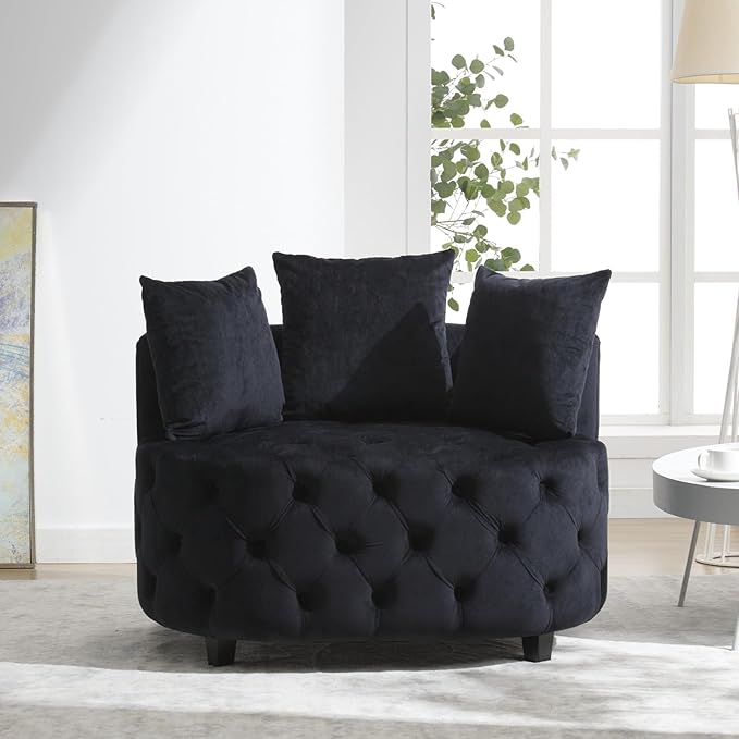 Oversized Accent Chair for Living Room &amp Bedroom Barrel Chair Large Velvet Chair Sofa Lounge Chair Leisure Club Upholstered Armchair with 3 Pillows &amp Wood Legs