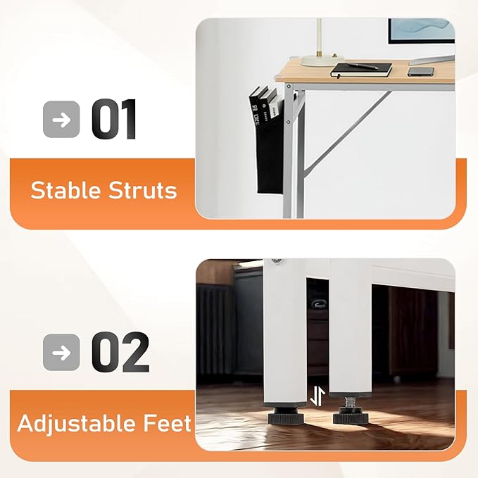 VINGLI 47 Inch Computer Office Modern Simple Gaming Desk with Side Fabric Drawer &amp Hook Up Wear-Resistant Surface Writing Desk Work Desk for Bedroom Living Room Oak