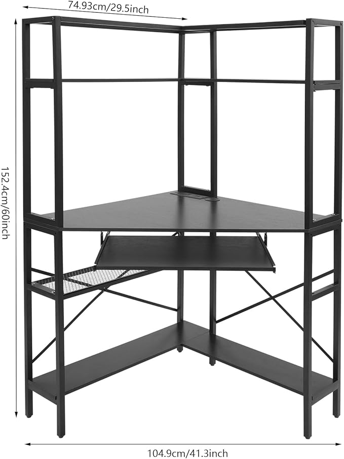 Corner Desk with Hutch 41 W x 60 H Corner Gaming Desk Heavy Duty Corner Computer Desk with LED Light &amp Power Outlets Small Corner Desk for Home Office Studio | US Stock (Black)