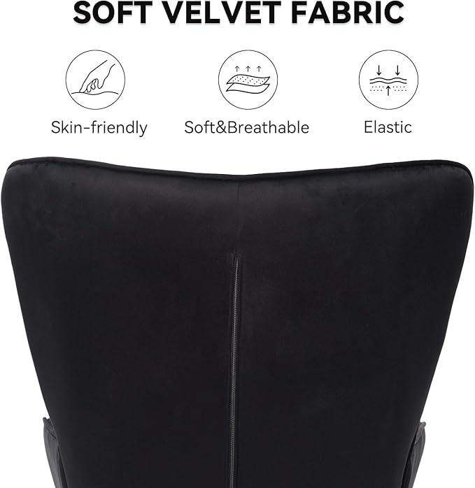 Nalupatio Mid Century Modern Accent Chair Velvet Upholstered Armchair with Metal Legs Tufted Button Wingback Side Chair High Back Reading Chair for Living Room Bedroom Black