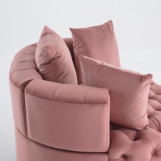 Modern 40.60 W Velvet Accent Couch ChairUpholstered Tufted Barrel Reading Chair with Wooden LegsOversized Single Armrest Sofa Chair with 3 Pillows for Living RoomOfficeBedroom