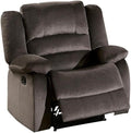 Pemberly Row Transitional Reclining Chair Microfiber Upholstery Chocolate Finish Solid Wood Frame High-Density Foam Padding Manual Tab Pull Recline Plush Living Room Seating 39.5 in H x 37.5
