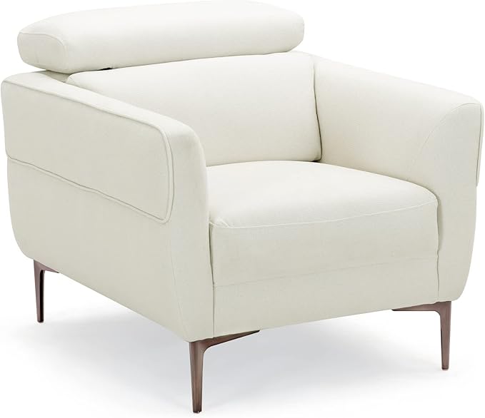 Giantex Accent Chair Upholstered Single Sofa Chair with Adjustable Headrest Stable Metal Legs Armchair for Living Room Bedroom Office Reception Room White