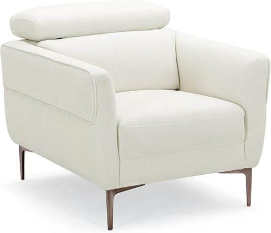 Giantex Accent Chair Upholstered Single Sofa Chair with Adjustable Headrest Stable Metal Legs Armchair for Living Room Bedroom Office Reception Room White