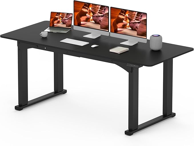4 Legs Standing Desk Large 71x31 Inches Electric Adjustable Height Desks with Splice Board Stand Up Desks Home Office Computer Workstation Black