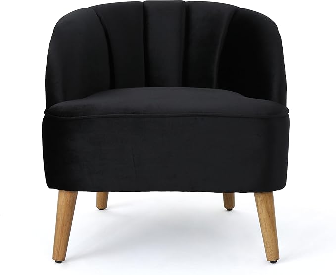 Modern Velvet Club Chair Mid Century Style Accent Armchair for Living Room or Bedroom Black