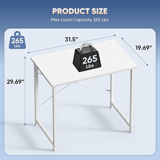 DUMOS 32 in Small Computer Desk for Home Office Modern Study Work Table Simple Style for Bedroom Writing Desks with X-Shaped Reinforcement 2 Pack White