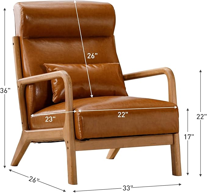 ANJ Mid Century Modern High Back Accent Chairs Set of 2 Single Lounge Armchair with Solid Wood Frame Comfy Reading Chair for Living Room Easy Assembly