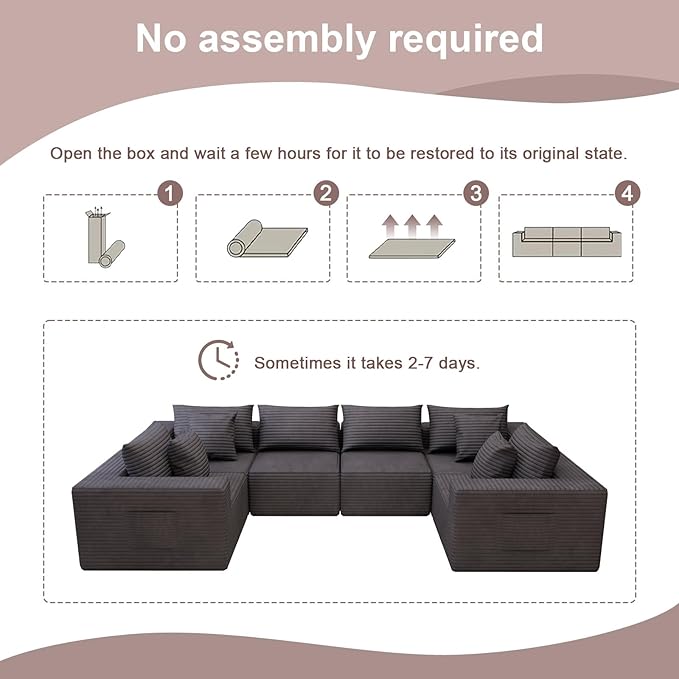 Modular Cloud Sectional Sofa Fluffy Comfy Boneless Couch with Deep Seatversized Convertible Sectional Sofa Couch for Living Room Bedroom Office Apartment (Gray 108”L)