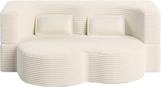 Modern 2-in-1 Convertible Sofa Bed 78 Full Size Corduroy Floor Sofa with 2 Pillows Folding Mattress Sleeper for Living Room &amp Guest Room No Assembly Required