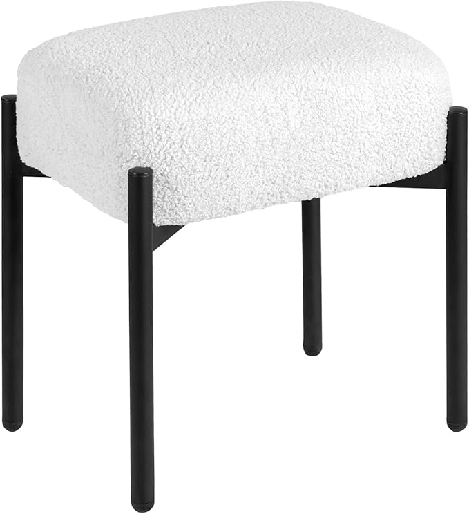 Vanity Stool Chair Faux Fur 16.3 L x 12.8 W x 17.3 H Soft Ottoman Makeup Chair Bench Furry Padded Seat with 4 Metal Legs Footstool Multifunctional Chairs for Bedroom Living Room