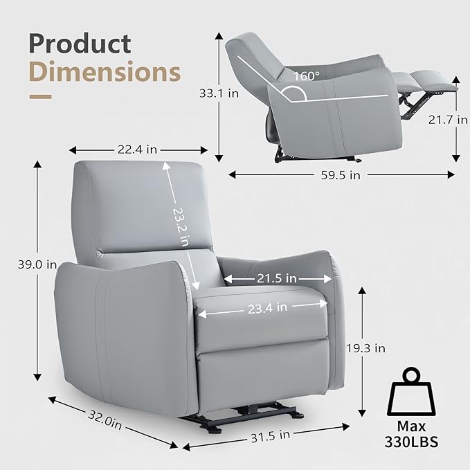 cinkehome Wall Hugger Power Recliners for Small Spaces Electric Recliners with USB Modern RV Recliner Chair for Living Room Apartment Grey