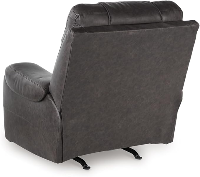 Signature Design by Ashley Trumble Modern Faux Leather Manual Rocker Recliner with Track Arms Gray