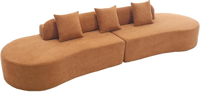 130.5 Curved Sectional Sofa for Living Room Modern Boneless Cloud Couch 4-Seater Brown Sectional Couch with 3 Pillows for Apartment Bedroom Office