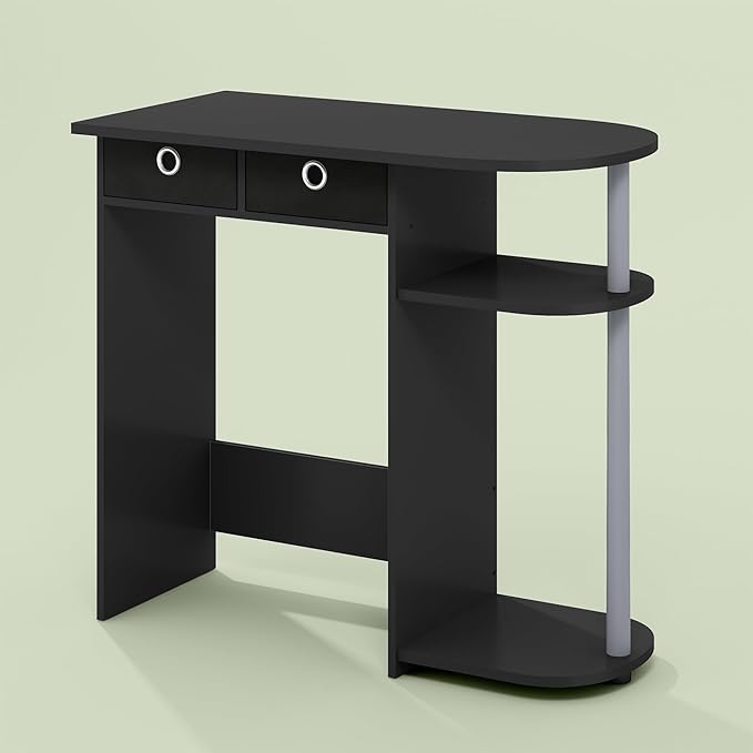 Ipoh Home Computer Desk 32 Inch Writing Desk Study Desk with Side Shelves and Bin Storage for Home Office Study Room Black/Grey