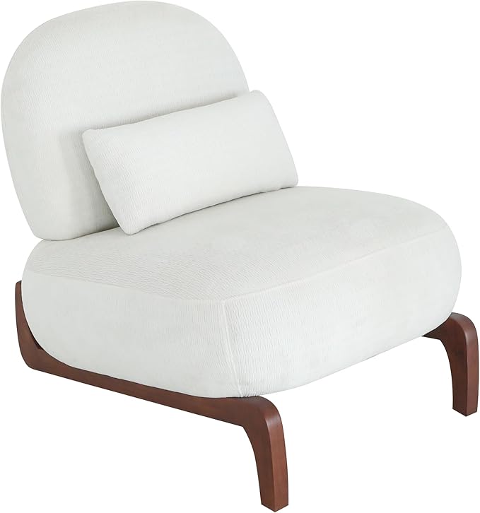 ZeHuoGe Cute Accent Chair with Solid Wood Legs Velvet Living Room Chair with Soft Cushion Cozy Read Room Chair Armless Relax Chair for Apartment Waiting Room Balcony (White)
