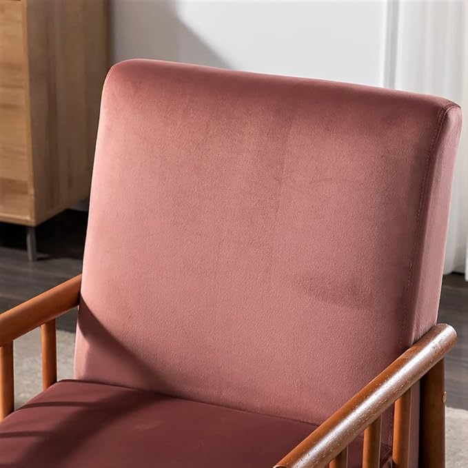 Container Furniture Classic Living Room Mid Century Modern Accent Chair with Unique Open-Framed Arm Design and Solid Wood Frame Velvet Armchair Rose