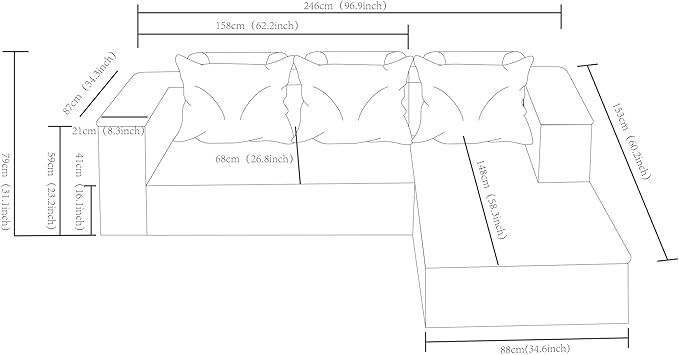 97 Cloud Couch Sectional L Shaped Boneless Couch Sectional Couches for Living Room Modern Comfy Corduroy Fluffy Modular Sofa with Deep Seat No Assembly (Camel Right Facing Chaise)